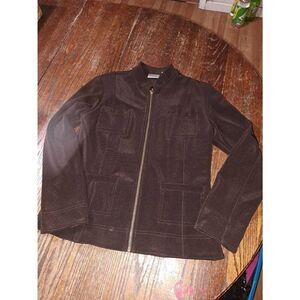 Small Size 4 Chicos Size 0 Brown Front Zip Long Sleeve Jacket w Pockets